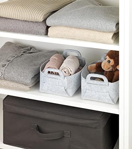 WENKO Felt basket Nina S, set of 2 storage baskets made of recycled polyester felt, space-saving foldable felt baskets with practical carrying handles & 2.4 L capacity each, 19 x 14 x 9 cm, light grey - Image 6