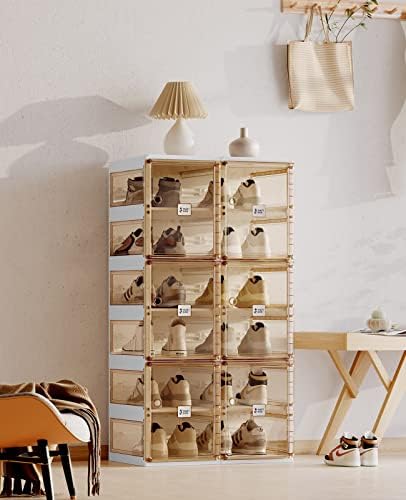 ANTBOX Foldable Shoe Rack,Shoe Organizers for Closet Plastic Shoe Storage Box For Entryway,Living Room,Large Sturdy Stackable Sneaker Cabinet Bins With Magnetic Clear Door 6 Tiers 12 Pairs - Image 2