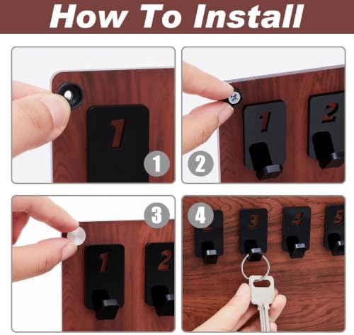 Beeveer Acrylic Key Holder Board with 60 Hooks, Wall Mount Organizer,Walnut - Image 2