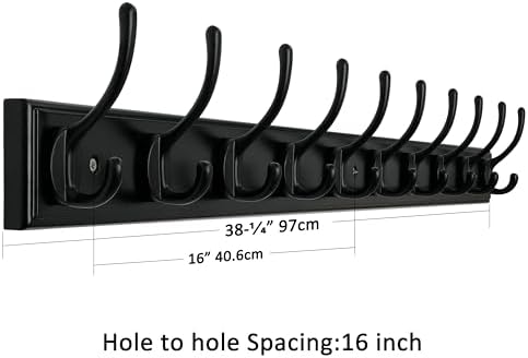 WEBI Coat Rack Wall Mount,38 1/4" Long,10 Hooks Coat Hooks Wall Mounted,Bamboo Coat Hanger Wall,Hook Rack,Jacket Hooks for Hanging Coats,Clothes,Hats,Entryway,Black,2 Packs - Image 3