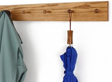 Solid Oak Xtra-Wide Shaker Peg Rack -Made in The USA - Golden Oak Stain 29 x 4.5 Inches with 5 Pegs by PEG+AND+RAIL