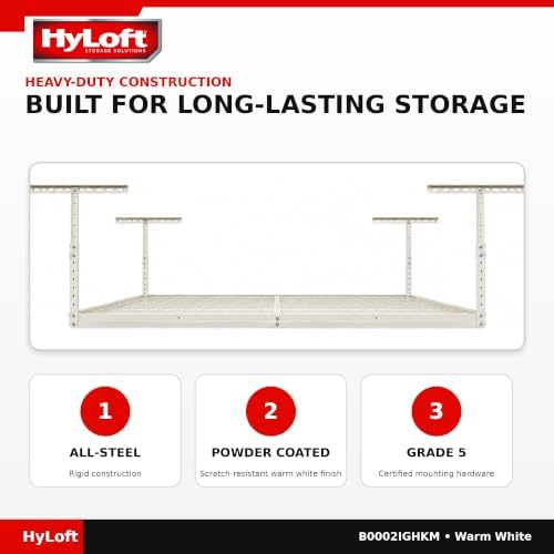 HyLoft Overhead adjustable Garage Storage Rack,Heavy Duty Steel Garage Storage System, 45-Inch x 45-Inch, White - Image 6