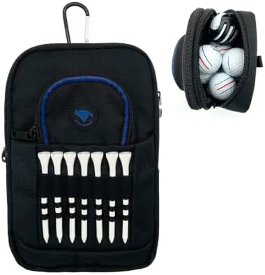 Golf Bag Pouch for Balls and Accessories | 3 Zipper Pockets | Detachable Clip | Store Up to 15 Balls | Front Tee Holder and 10 Bamboo Tees 3 1/4 in by VIVAEAGLE