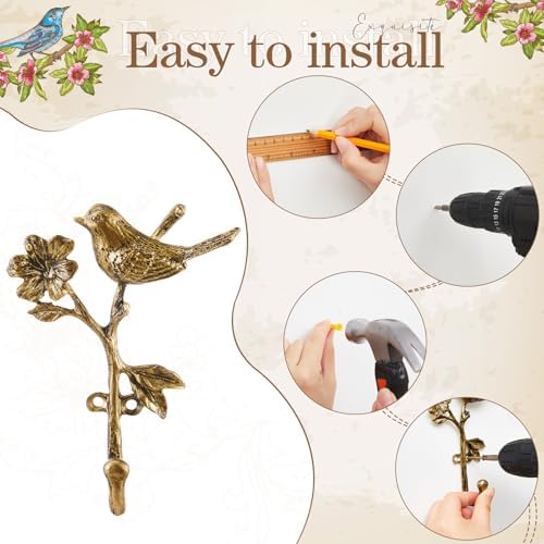 4 Pack Vintage Bird Hooks for Wall Decorative Hooks,5.5 to 5.9 in - Image 3