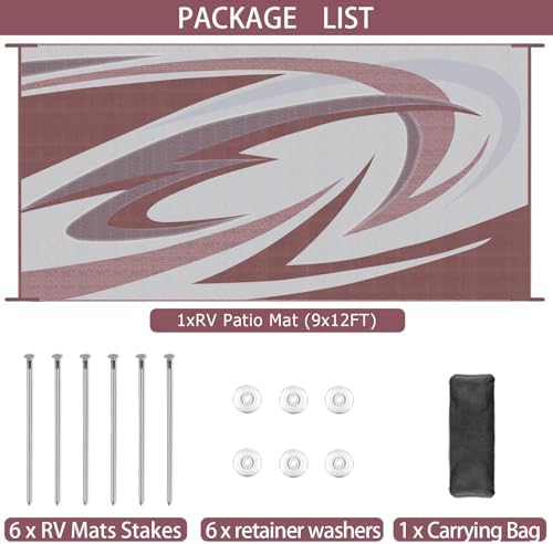 EEZ RV Products 9X12FT Durable RV Outdoor Rugs for Camping RV Mat Modern Wave Design - 9×12 Burgundy - Image 4