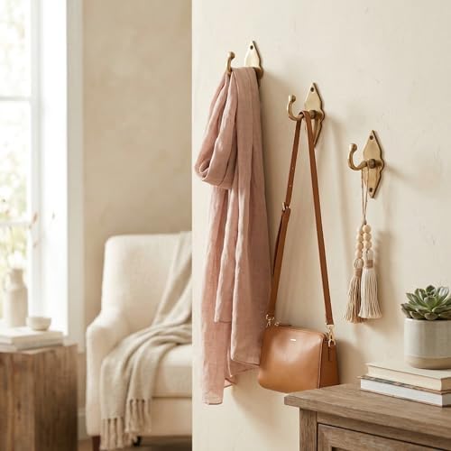 Unlacquered Solid Brass Wall Hooks – Heavy Duty Handmade Coat Hooks for Wall Mount | Decorative Brass Towel Hooks for Bathroom, Robes, Jackets, Towels | Vintage Rustic Coat Hanger (Set of 2) - Image 5