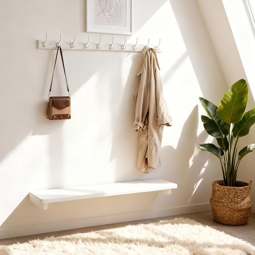WEBI Coat Rack Wall Mount,10 Hooks,38 1/4" Long,Coat Hooks Wall Mounted,Bamboo Coat Hanger Wall Hook Rack,Jacket Hooks for Hanging Coats,Clothes,White - Image 5