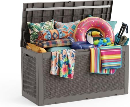 Vixzen 160 Gallon Deck Box, Lockable Waterproof Resin Storage Box,Beige by Vixzen