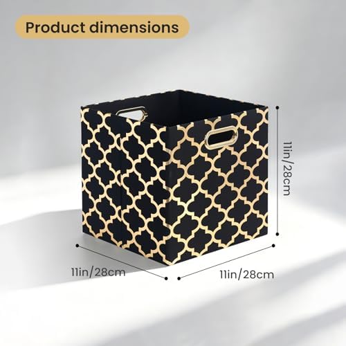 Posprica 11x11x11 Storage Cube Bins, Collapsible Storage Bins Fabric Storage Cubes Organizer Baskets Box Drawers for Shelves, Closet, Wardrobe, Bookshelf, Cabinet (Set of 4, Black/Gold lantern) - Image 2