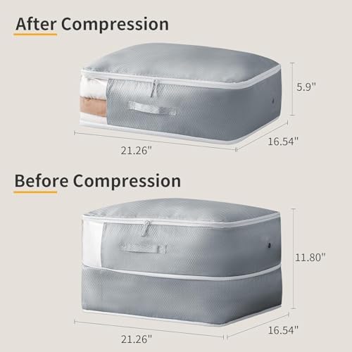 DIMJ Comforter Storage Bag 6 Pack - Blanket Storage Organizer Compression Bags, Large Capacity Ultra Space Saving Self Compression Organize for Bedding, Pillow, Duvet, Sheet Storage with Zipper Window - Image 4