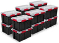 Sterilite 12 Pack Gasket Box, Stackable Plastic 13.5 Gallon Storage Container with Lids, Black - Waterproof and Dustproof Tote for Home Organization by Sterilite