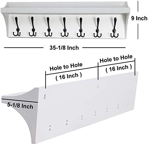 DSEAP Wall Shelf with 7 Tri Hooks, 35' Long Heavy Duty Coat Rack Wall Mount with Hooks Underneath for Entryway, Mudroom, Kitchen, Bathroom, White & Black - Image 6