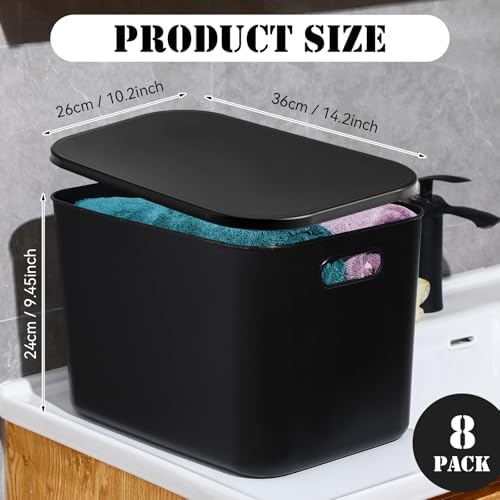Hoolerry 8 Pieces Storage Bins, 14.2 x 10.2 x 9.5 Inch, Black - Image 2