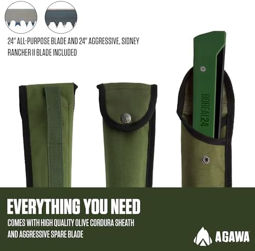 AGAWA - BOREAL24 Tripper Kit - Includes 24" Folding Saw, Nylon Carrying Case, 24" All-Purpose & 24" Aggressive Blade - For Camping, Hiking & Survival Gear (Black Frame/Green Handle) - Image 4