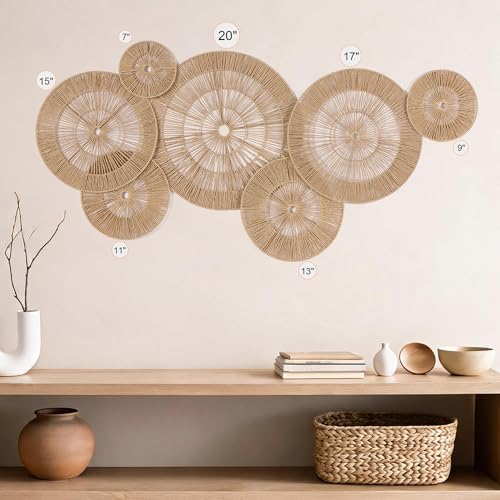 Mokof 7 Pack Handwoven Boho Baskets Wall Decor | Brown | 7"- 20" Diameter - Image 2