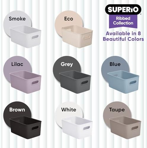 Superio Ribbed Collection - Decorative Plastic Basket Open Home Storage Bins Organizer, Medium Brown (6 Pack) Container Boxes for Organizing Closet Storage Bins for Shelves Drawer Shelf 5 Liter - Image 5