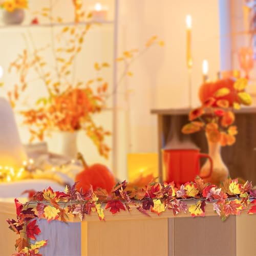 Helimoto Fall Outdoor Garland, 8 Pack 47.2 FT Hanging Fall Garland, Artificial Maple Indoor Autumn Leaves Garlands, Fall Decorations for Home Thanksgiving Decor Wedding Party Wall Fireplace Mantle - Image 4