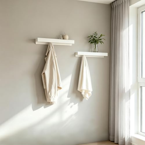 Coat Rack Wall Mount, 2-in-1 Wall Floating Shelf with 6 Hidden Coat Hooks - Image 3