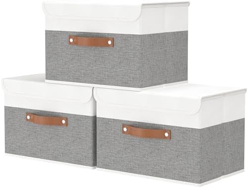 OUTBROS Storage Box with Lids, 17.7x11.8x11.8 inch (White/Grey, 3-Pack) by OUTBROS