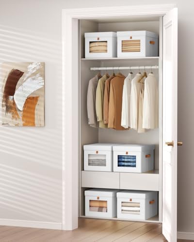 Homsorout Storage Bins with Lid – Closet Organizer with Side Opening and Clear Window, Foldable Stackable Fabric Basket for Clothes, Home, Office - 13.77" x 11.8" x 9.8", 4 Pack, White - Image 5