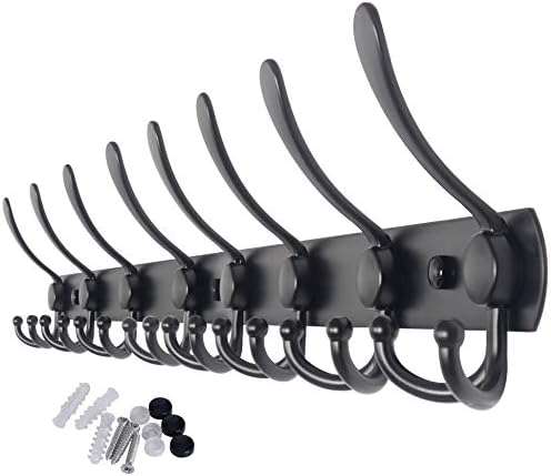 WEBI Coat Rack Wall Mount Long,8 Tri Hooks for Hanging Coats,30 inch Hook Rack Rail,Coat Hanger Wall Mounted for Clothes,Jacket,Hat,Black by WEBI