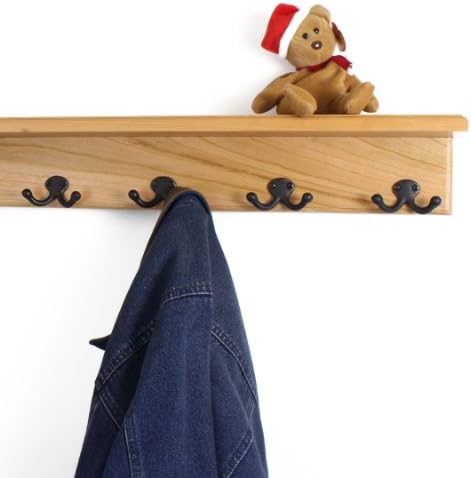 PegandRail Solid Cherry Shelf Coat Rack with Aged Bronze Double Style Hooks - Made in The USA (Natural, 16" with 3 Hooks) - Image 2