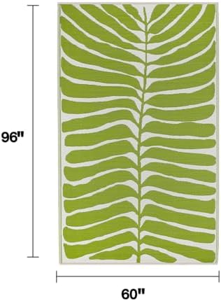 Fab Habitat Outdoor Rug - Waterproof, Fade Resistant, Crease-Free - Premium Recycled Plastic - Tropical Leaf Botanical - Patio, Porch, Deck, Balcony - Hilo - Green - 5 x 8ft - Image 2