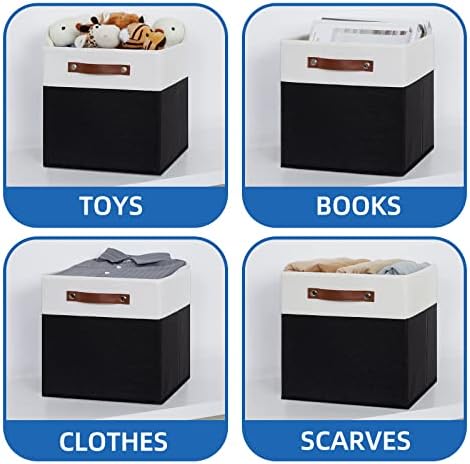 Temary Foldable Storage Cubes Set of 4 - Organizers with Handles, Decorative Storage Boxes for Home, Office (White&Black) - Image 4