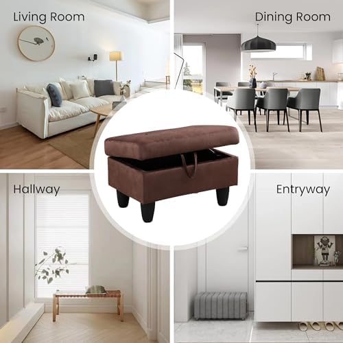 28.5'' Ottoman with Storage, Flannel Ottoman Foot Rest for Living Room Upholstered Footstool, Perfect Storage Ottoman Bench Bag Floor Chair for Bedroom or Entryway, Chocolate - Image 4