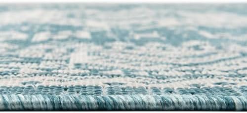 Rugs.com - Outdoor Aztec Rug – 4' 1 x 6' 1 Aqua Indoor/Outdoor Rug – Washable and Stain-Resistant Flatweave for Patios, Decks, and Porches - Image 5