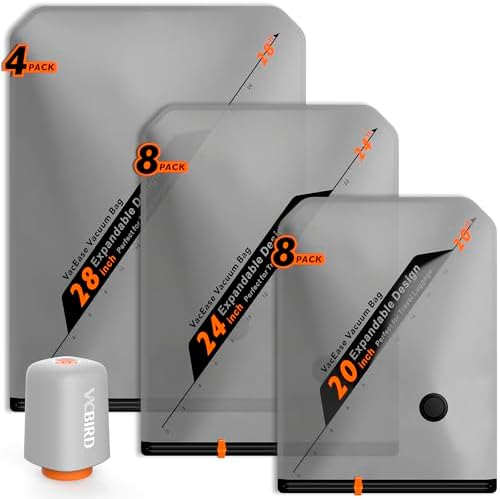 Vacbird Rechargeable Wireless Pump Travel Storage Bags Set - 20 Pack Portable Space Saver Bags for Travel & Home - Vacuum Compression Packing Seal for Clothes, Blankets, Seasonal Storage by VACBIRD