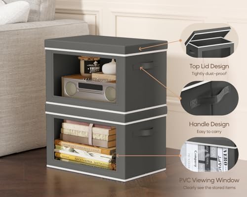 Homsorout Collapsible Storage Bins with Lids - Stackable Storage Containers with Window, 6 Pack Fabric Cube Bins for Closet, Home & Office Organization Baskets, Dark Gray, 14.9" x 9.8" x 9.8" - Image 4