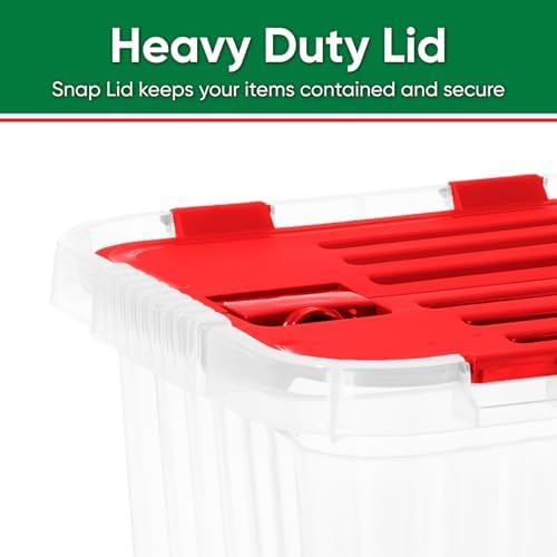 Superio Red Storage Box with Red Hinged Lids, Plastic Container Bins for Organizing with Attached Lid, Stackable Crates, BPA Free, Organizers for Home and Office, 27.5 Quart (17"x11.65"x12.25) - Image 4