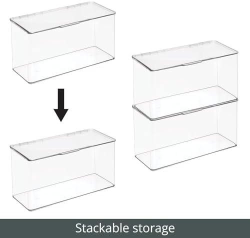mDesign Plastic Stackable Playroom/Gaming Storage Organizer Bin Box with Hinged Lid for Drawer or Cabinet - Organize Electronics, Crayons, Games, Blocks, Toys, Lumiere Collection - 2 Pack - Clear - Image 5