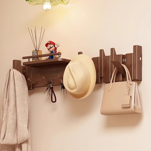 Wall Mounted Piano Key Hanger | Flip Style Hook | Entrance Wall Art Hook, Made of Oak Wood (3 Times Painted, 4 Times Polished) (Fence Walnut, 10Hooks) by FleiSleep