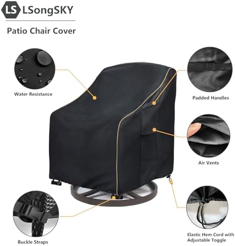 Patio Swivel Chair Cover 4 Pack,Waterproof Heavy Duty Outdoor Chair Covers,Outdoor Swivel Chair Cover for Patio Furniture Covers(33W x 35D x 36H inches),Black - Image 4