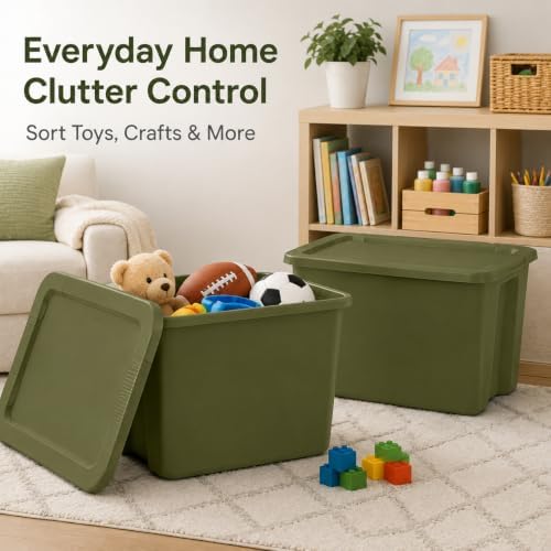 18 Gal Stackable Storage Tote with Lid, Plastic Container, Olive Green - Image 5