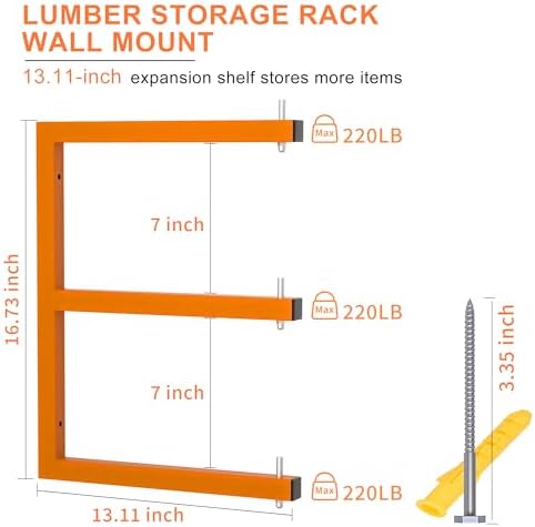 Lumber Rack Wall-Mounted Lumber Storage Rack, Heavy Duty Wood Storage Racks with 9-Level System, 1980 LB Sturdy Garage Wood Organizer, Orange Lumber Metal Racks for Indoor and Outdoor (6 Pack) - Image 2