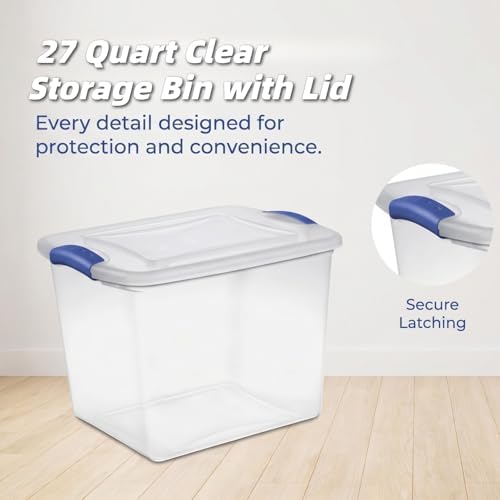 (4 pack) 27 Quart Clear Latching Storage Bin with Lid, Stackable Plastic Container for Shelves, Closet & Craft Storage - Image 4