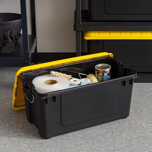 IRIS USA 4-Pack 21 Gal Heavy Duty Lockable Storage Totes, Black/Yellow - Image 6