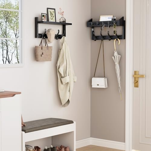 Evermagin 35" Coat Rack Wall Mount with Shelf for Entryway, Black - Image 3