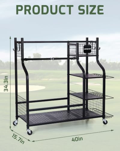 Golf Bag Storage Organizer Rack for Garage, Golf Bag Stand with Rolling Wheels, Heavy-Duty Metal Golf Equipment Organizer for Home, Garage, Clubhouse - Image 4