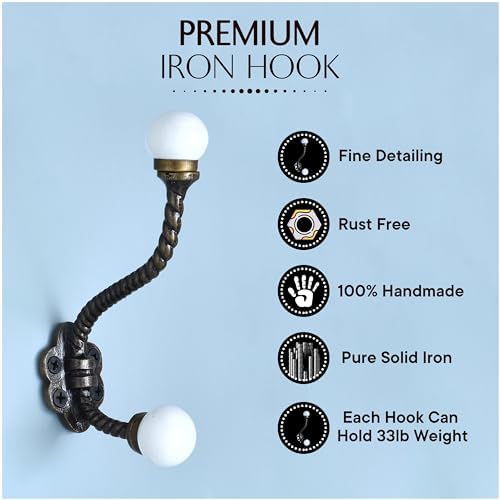 Indian Shelf 6 Piece Ceramic, Iron Double Wall Hooks for Towel Bags & Coats - Image 6