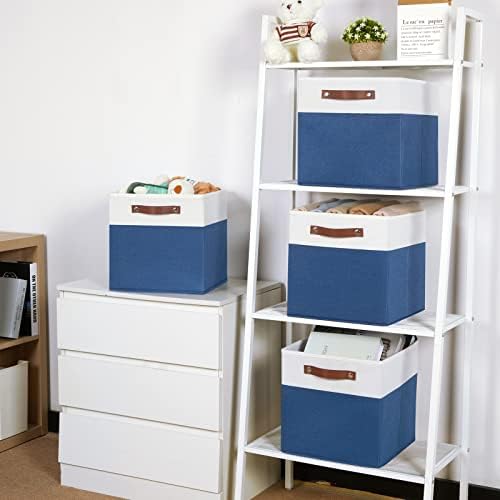 Temary Collapsible Storage Boxes - 12x12 Blue Cube Storage Bins with Handles for Organizing Home, White&Blue - Image 5