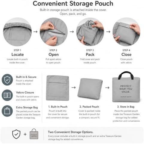 Treasure Garden Sofa Cover, 300D Polyester Outdoor Deep Seating Patio Sofa Cover, Water Resistant, UPF50+ UV Protection, Elastic Hem, Spring Cinch Lock, Built-In Pouch & Storage Bag, Gray - Image 5