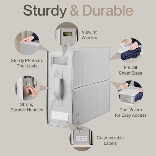 LOFT + IVY Sheet Organizers and Storage – Bed Sheet Holders Box for Linen Closet, Foldable Bedding Storage with Handles, Label Slot, Closure - Image 4