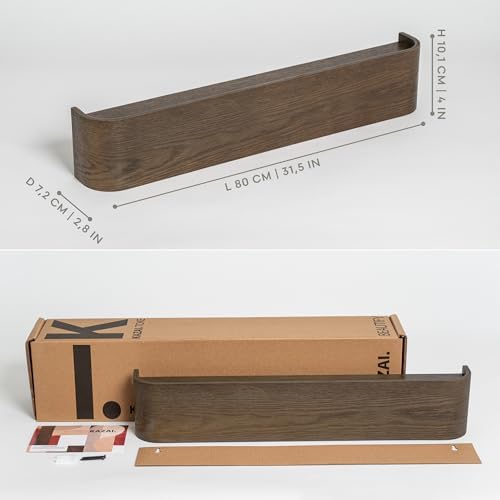 Kazai. Wall-Mounted Coat Rack 'Toke' - Modern Design Coat Rack with Hidden Wall Hooks - Solid Wood Veneer Panel Coat Hanger - Oak, Dark - Image 2