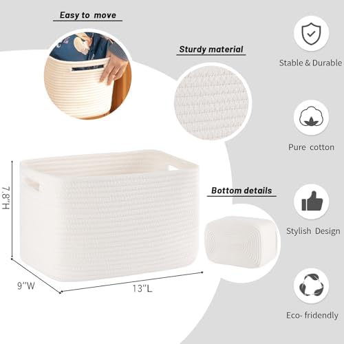 4 Pack Storage Baskets for Organizing Toys, Towels, and Clothes, Woven Basket for Shelves, Sturdy Nursery Cube Bins for Storage, 13''L x9''W x7.8''H, White - Image 3