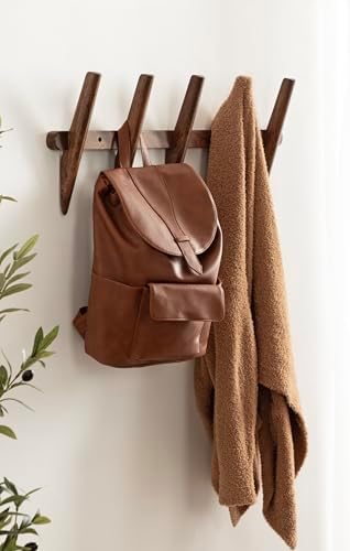 Kate and Laurel Eland Modern Five-Hook Wall Hanging Coat Rack; 30 x 4 x 12; Walnut Brown; Decorative Wood Coat Rack Wall Mount for Use as Entryway Storage or Mudroom Hooks - Image 4