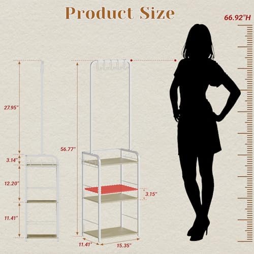 Tall Purse Organizer for Closet with Wood Shelves, Metal Floor-Standing Purse Rack Stand, Narrow High-Capacity Purse Storage and Bag Organizer for Bedroom, Entryway and Small Space - Image 5